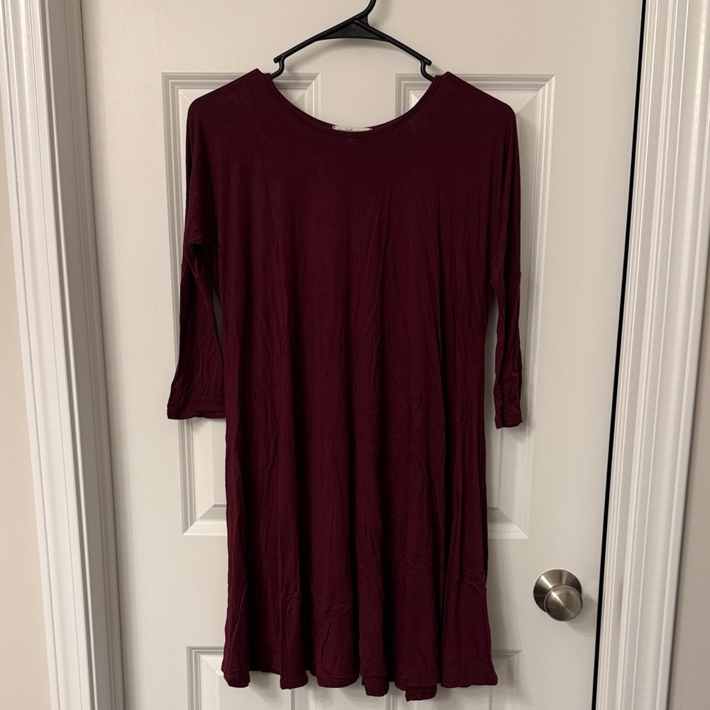 Charlotte Russe Deep Burgundy Long Sleeve Shift Mini Dress